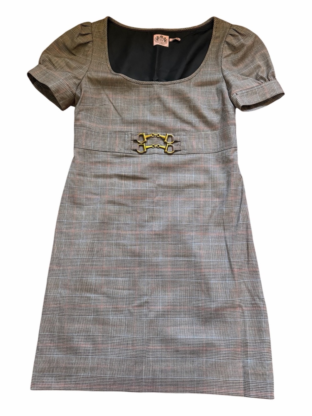 Juicy Couture Brown Plaid Mini Dress with Gold Buckle